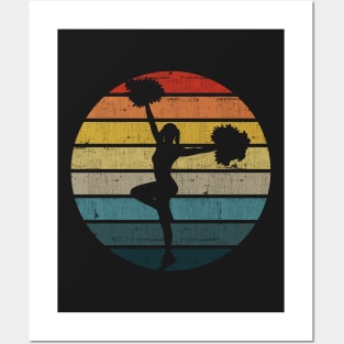 Cheerleader Silhouette On A Distressed Retro Sunset design Posters and Art